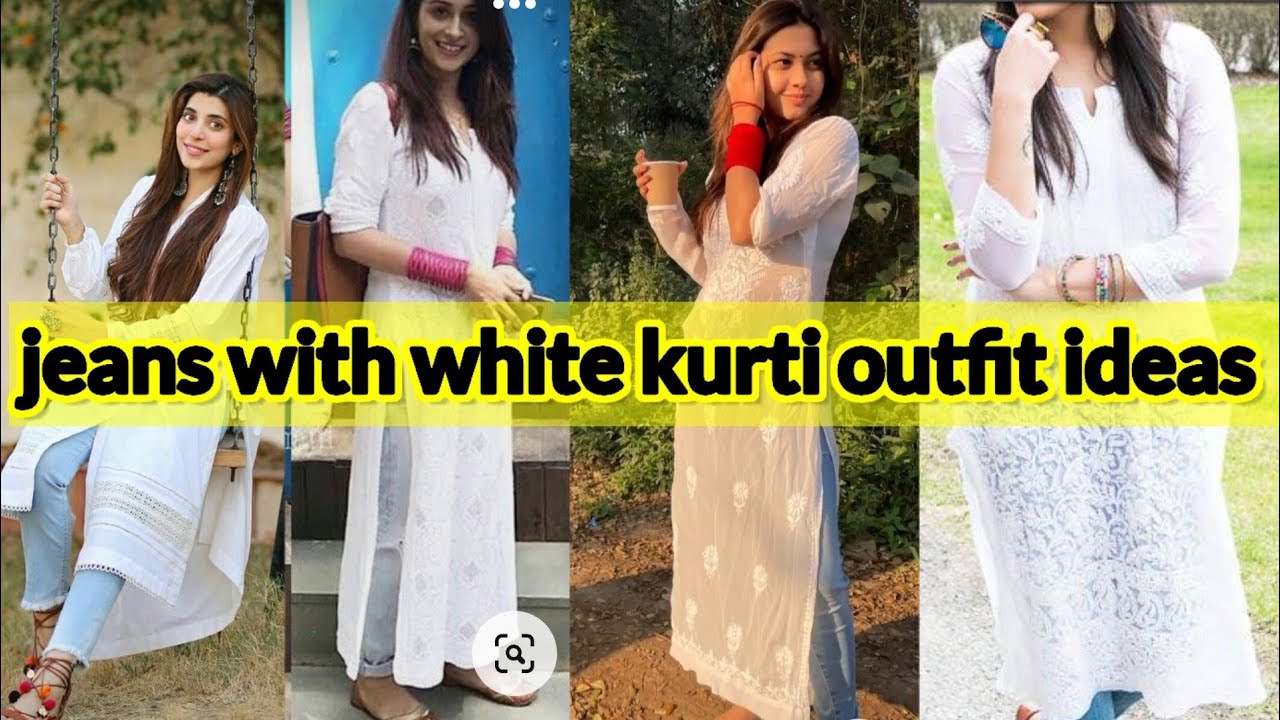 jeans with white kurti/ different style ways to white Kurti/ white kurta outfits/ plain white kurti