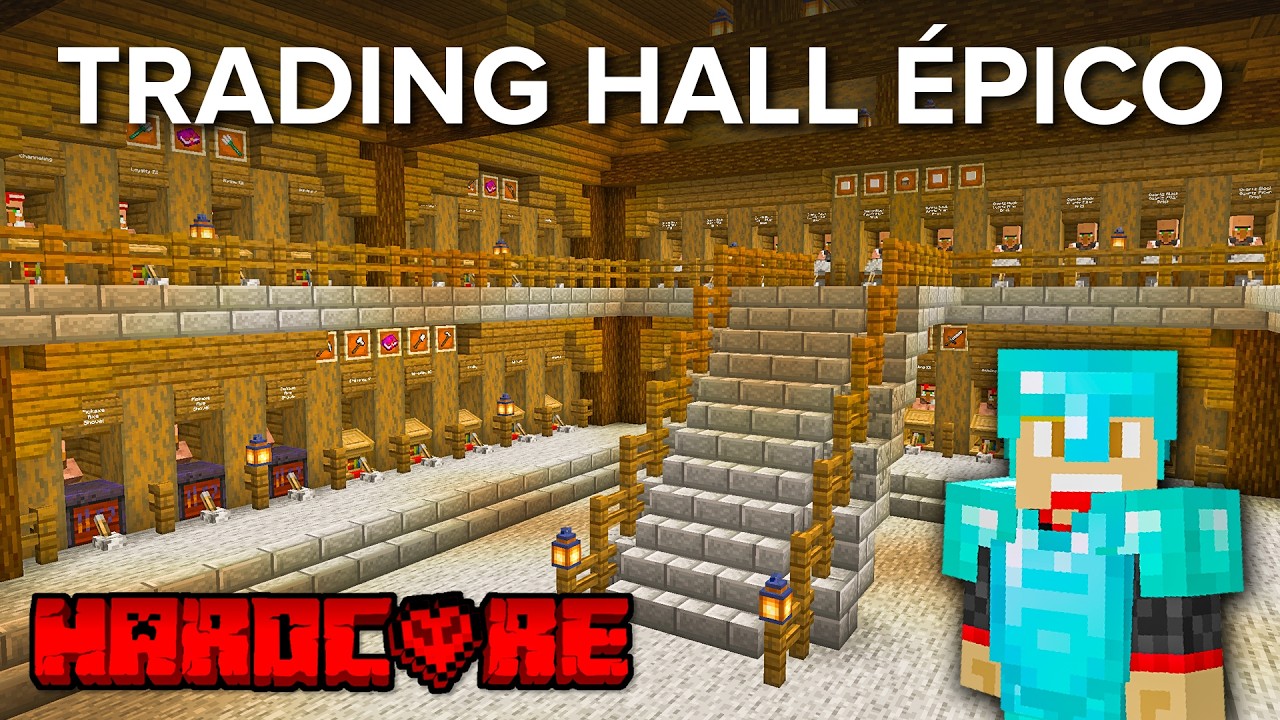 Construí Un Trading Hall Con 50 Aldeanos en Minecraft HARDCORE