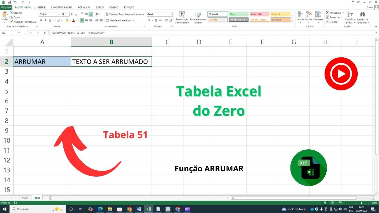 Tabela Excel do Zero - Tabela 51 – Função ARRUMAR – Tutorial Zero Info