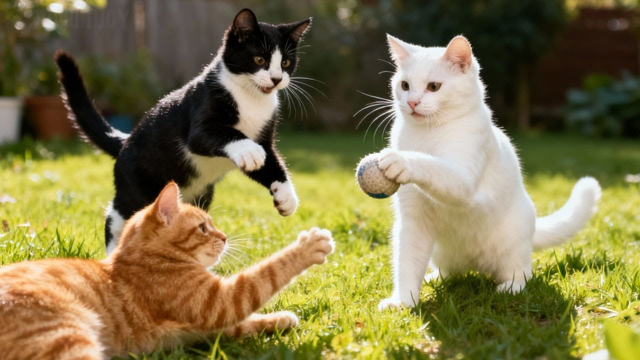 Cute Cats Playing Under the Warm Sun