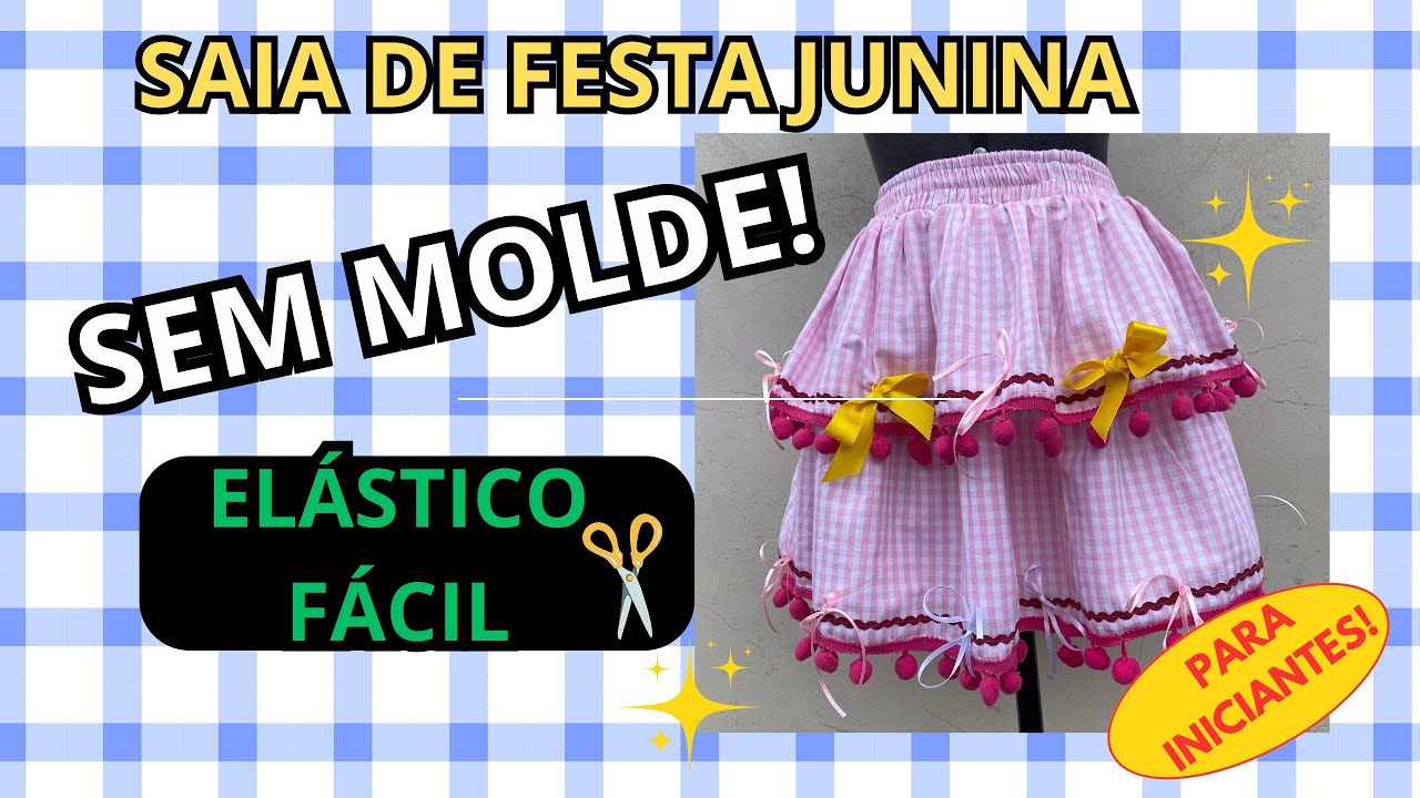 Saia de Festa Junina COM BABADO: Passo a Passo SEM Molde + Elástico Fácil | Costura para Iniciantes
