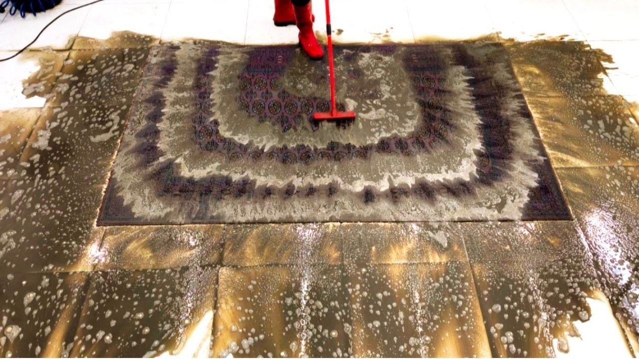 Extremely dirty old purple carpet cleaning satisfying ASMR