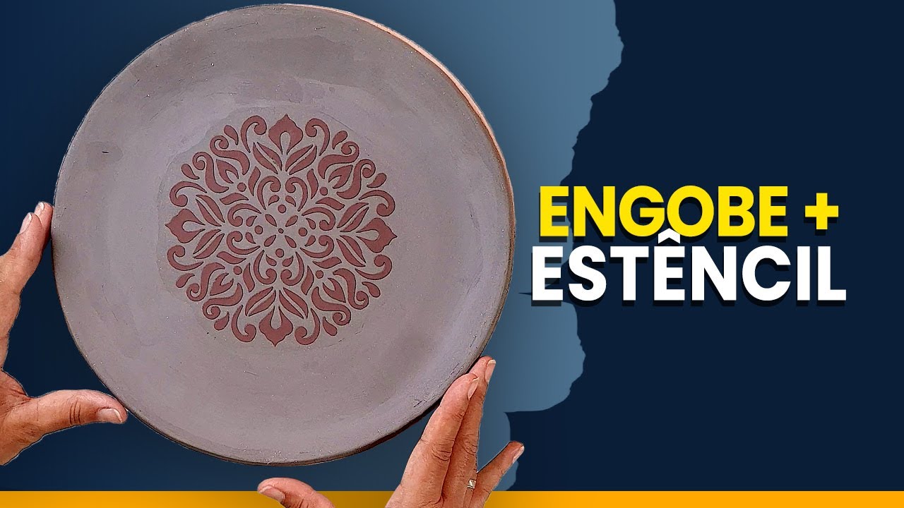 Prato decorado com Engobe + Estêncil | Aula de Cerâmica