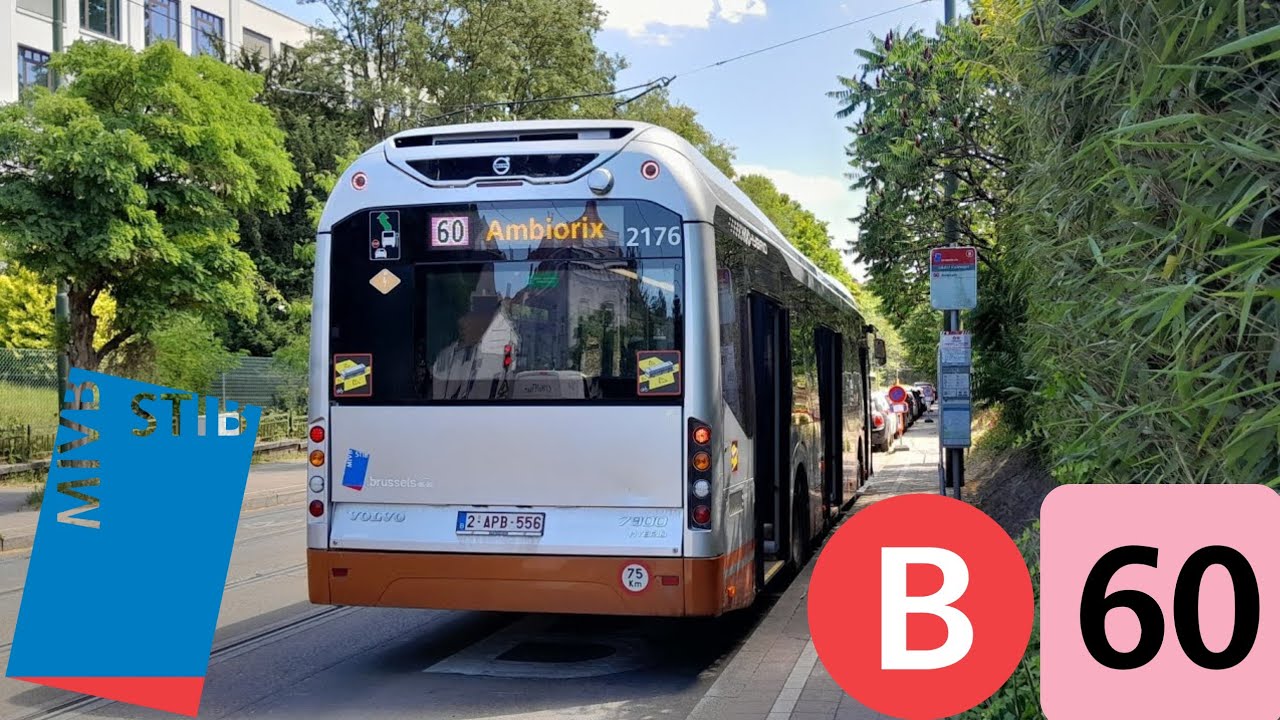 STIB Bus 60 Trajet complet (Ambiorix vers Uccle Calevoet) dans un VOLVO 7900 Hybrid (2176)