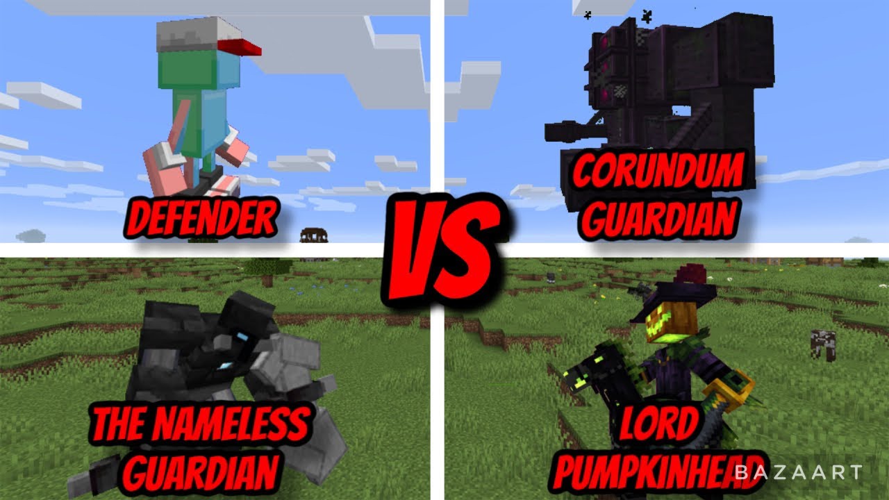Defender Vs Corundum Guardian Vs The Nameless Guardian Vs Lord Pumpkinhead - DarkFedora Mob Battle