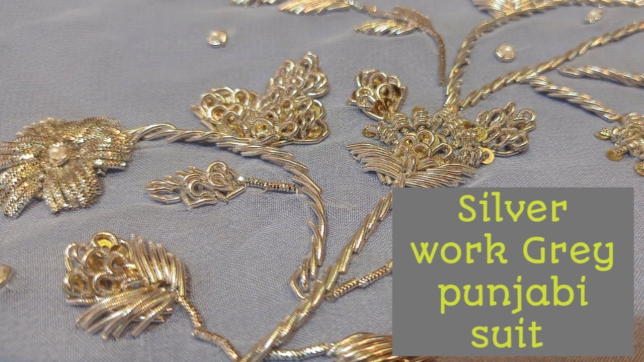 Grey colour punjabi suit | silver hand embroidery | silver zari work