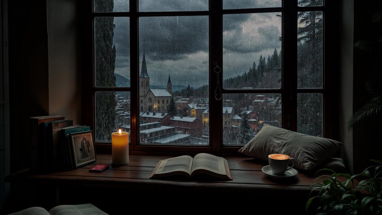 Rainy Winter Night by the Window | Cozy Reading & Relaxing Ambience