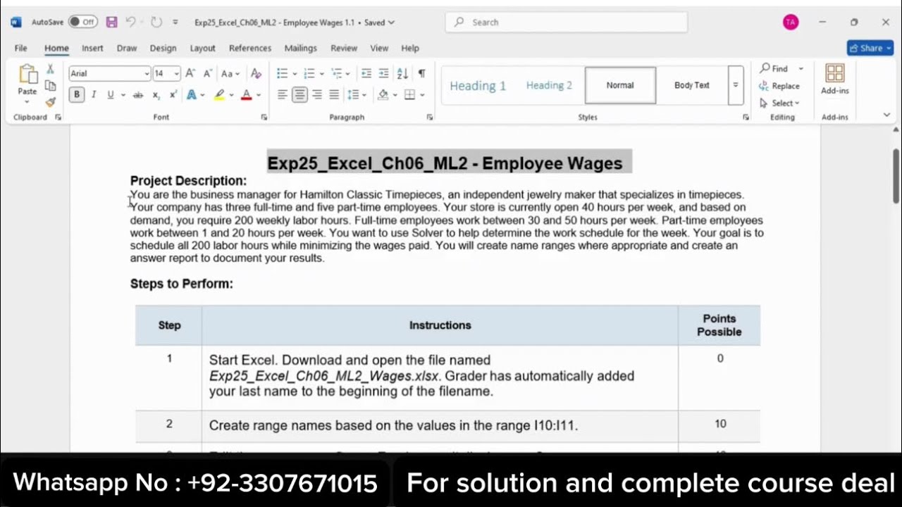 Exp25 Excel Chapter 6 ML2 &ndash; Employee Wages | Pearson MyLab Excel Grader Solution (100%)
