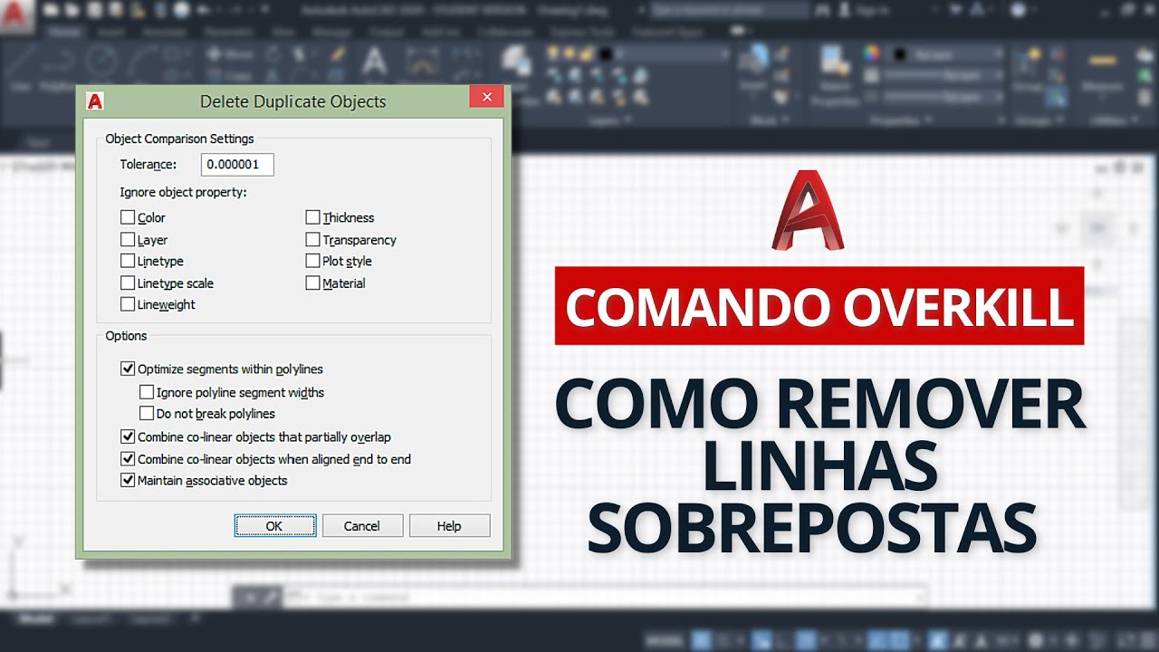 Comando Overkill no AutoCAD (Excluindo linhas sobrepostas)