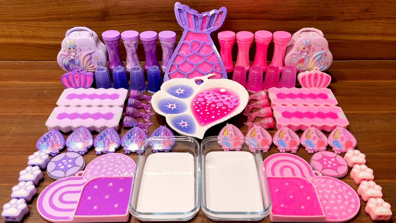 Slime mixing for Stress Relief &ndash; Pink vs Purple Mermaid Slime #1085