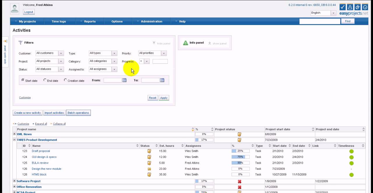 Project Management List of Activities and Tasks