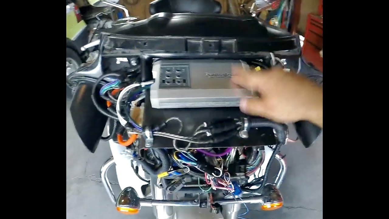 The custom audio set up on my 2012 Kawasaki Voyager With subs in the lowers