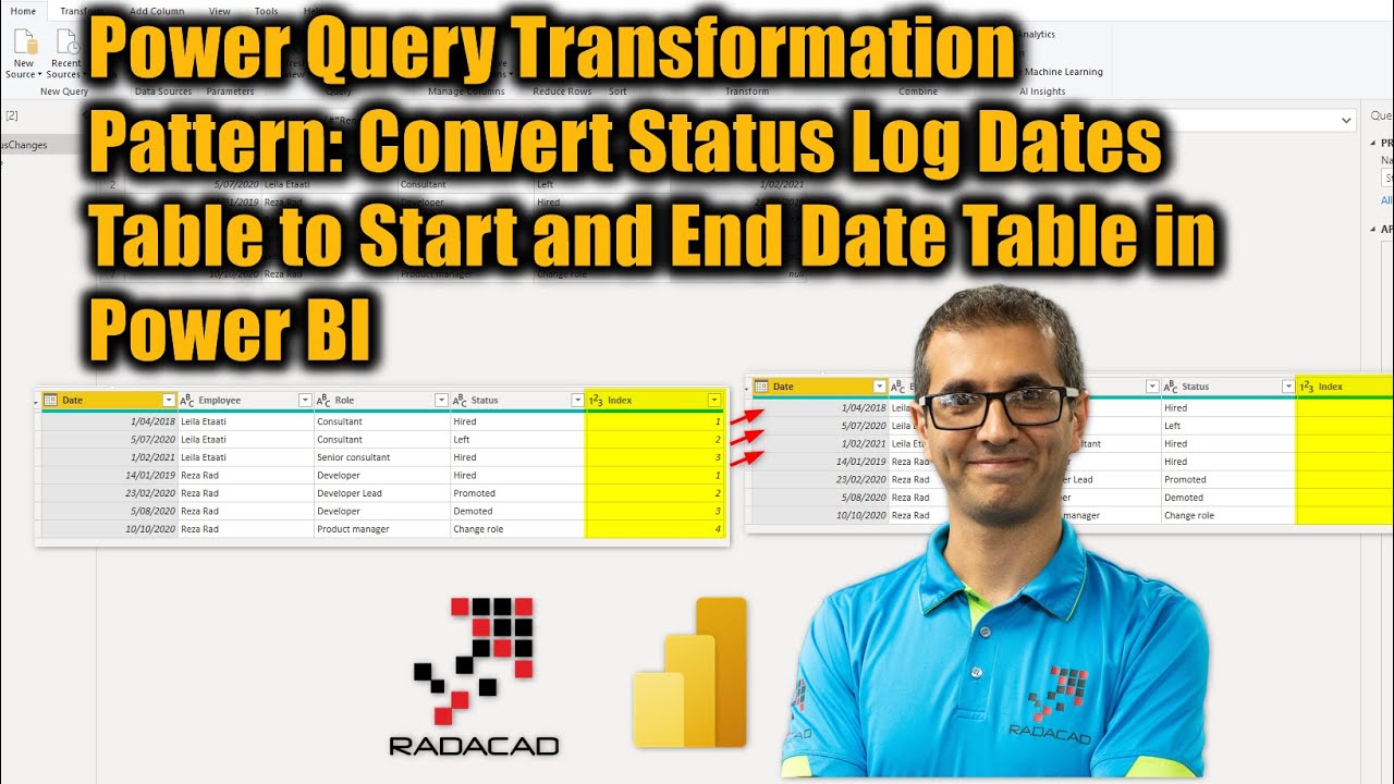 Power Query Transformation Pattern   Convert Status Log Dates Table to Start and End Date Table in P