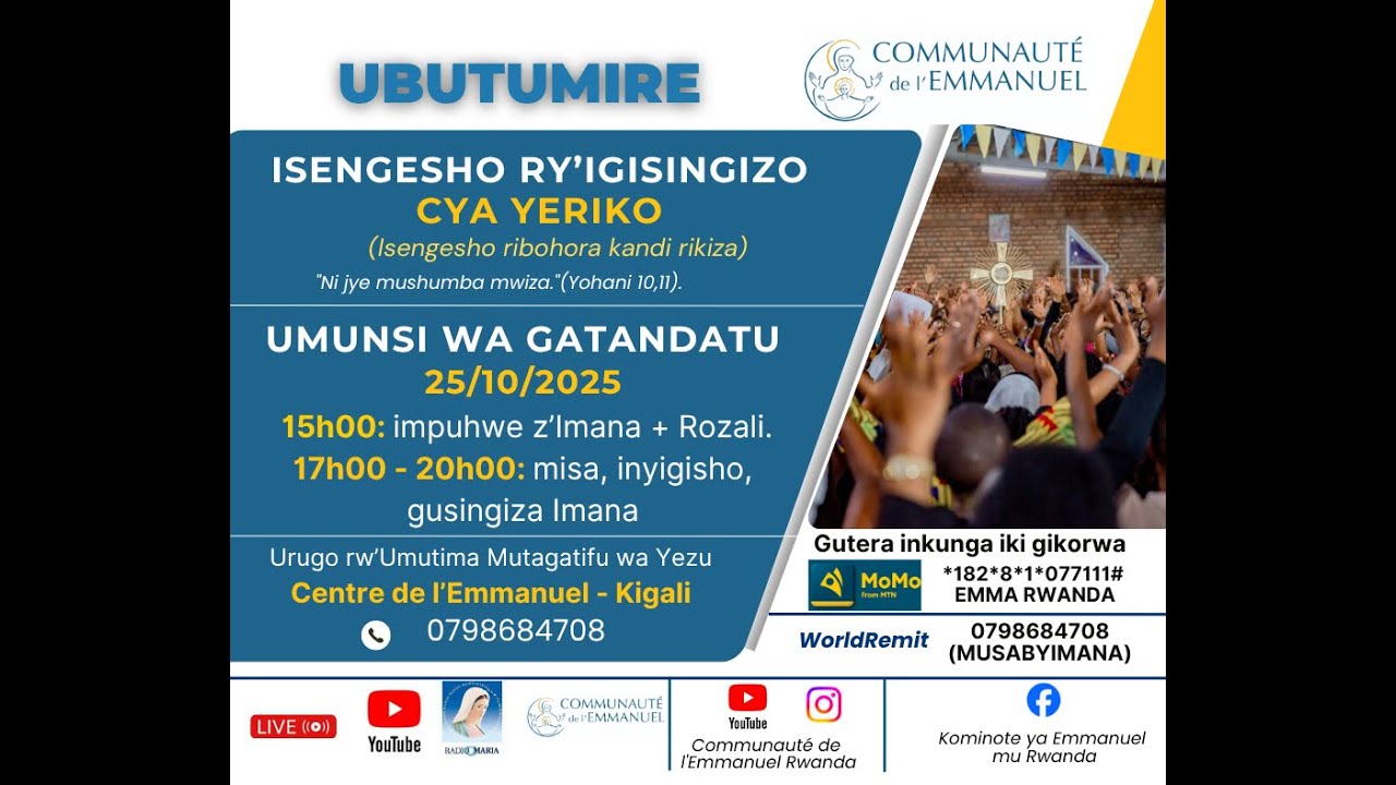 UMUNSI WA 6: ISENGESHO RY'IGISINGIZO CYA YERIKO(25/10/2025, 17h00-20h00) Centre de l'Emmanuel Kigali