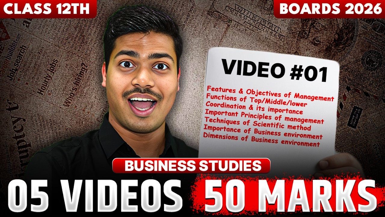 5 VIDEOS 50 MARKS SERIES | Video 1 | Business studies Ch 1 to 3 | Class 12 Board exam 2026
