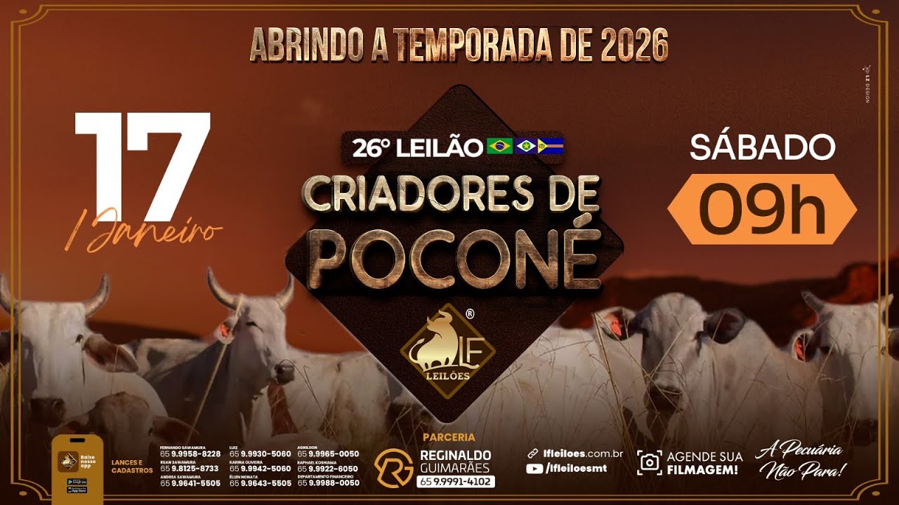26º  Leilão Digital CRIADORES DE POCONÉ  17 01 2026 09:00 horas.