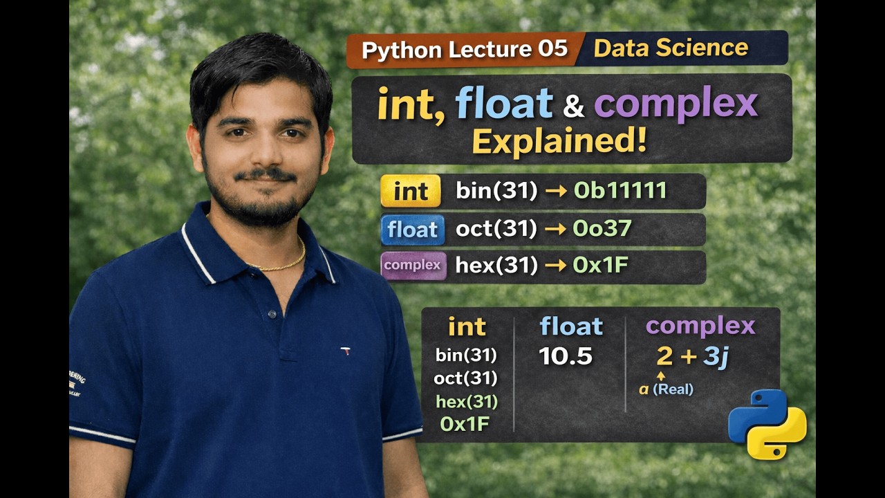Python | int, float & complex Data Types | bin(), oct(), hex() Explained | Data Science | Lec-05