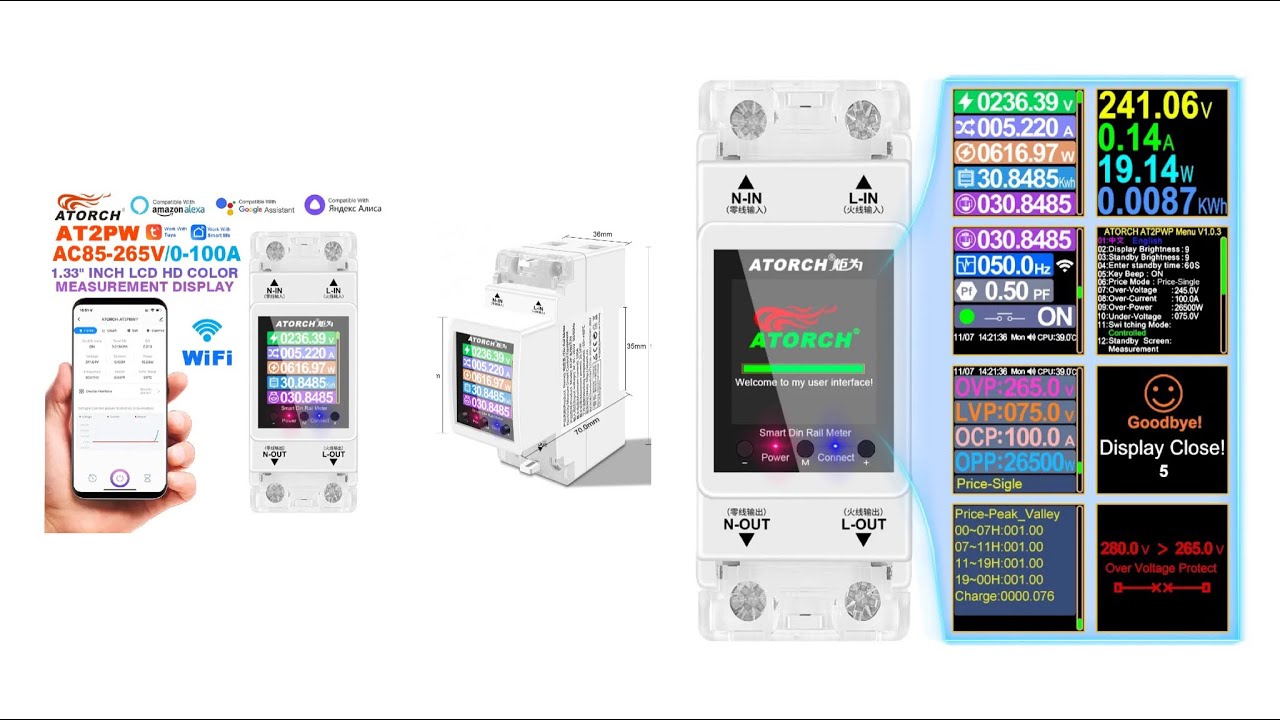 Medidor consumo eléctrico wifi y protector de voltaje y limitador de corriente ATORCH AT2PW