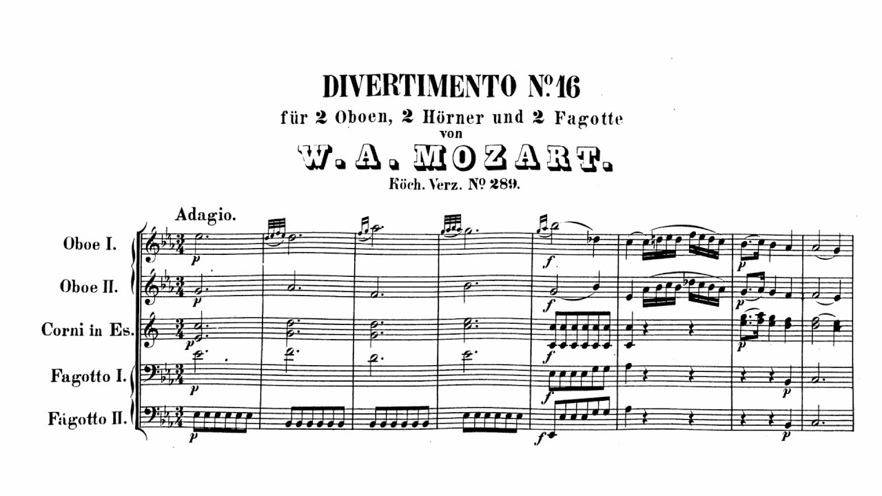 Mozart: Divertimento No. 16 in E-flat major, K. 289/271g (with Score)