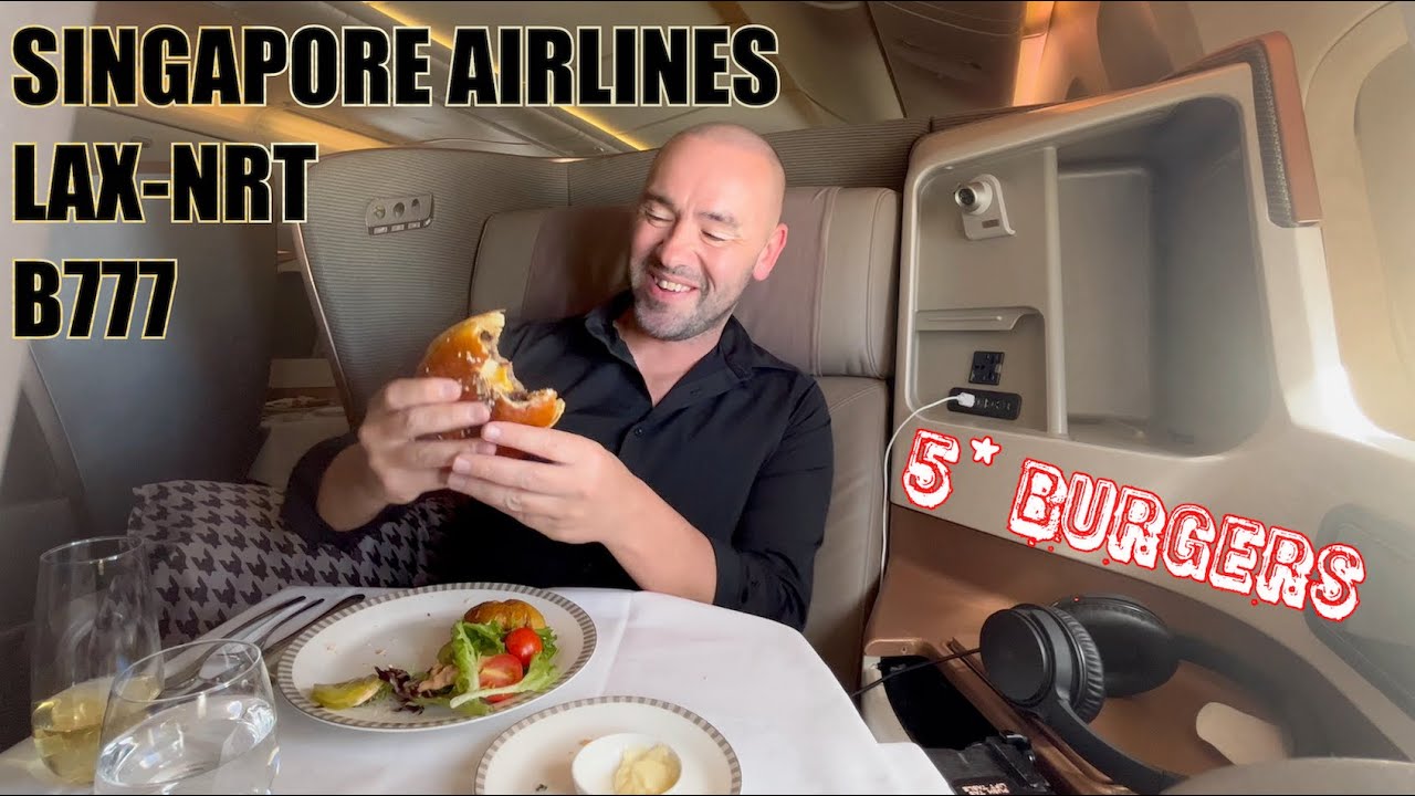 SUPERB SINGAPORE AIRLINES |  LAX - NRT  |  Business Class Burger on the B777