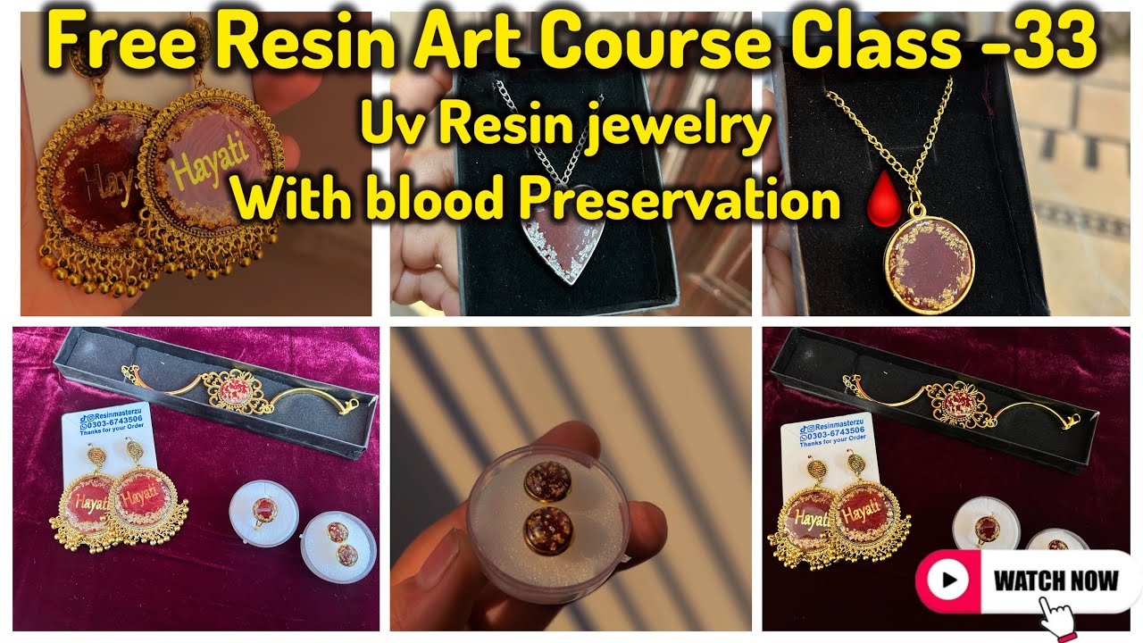 Free Resin Art Course Class 33| Uv resin jewelry with blood Preservation 😱