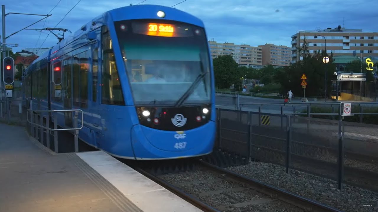 Sweden, Stockholm, tram night ride from Solna centrum to Liljeholmen