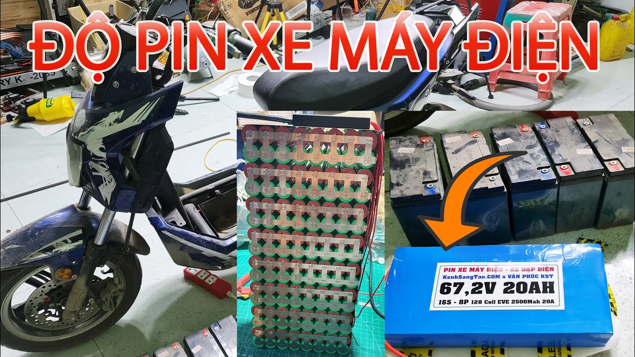Độ Pin cho Xe máy điện - Xe đạp điện 5 Acquy 12v lên Pin 16S 67,2v 20Ah