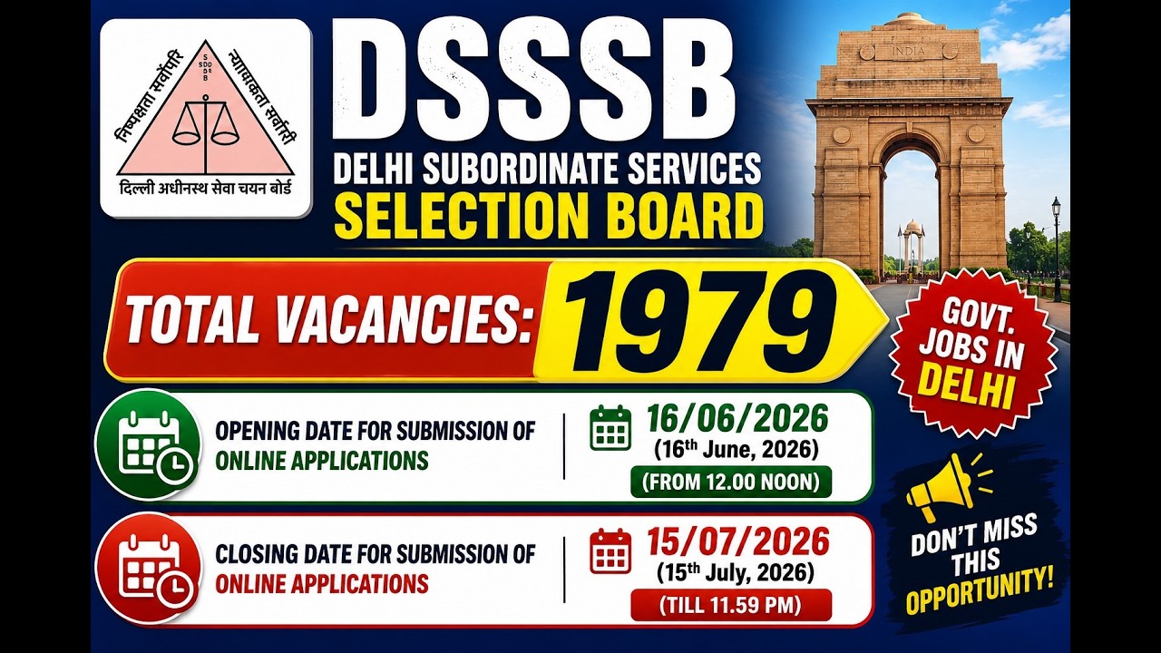 DSSSB Recruitment 2026 | 1979 Vacancies Announced | Apply Online from 16 June | Complete Details