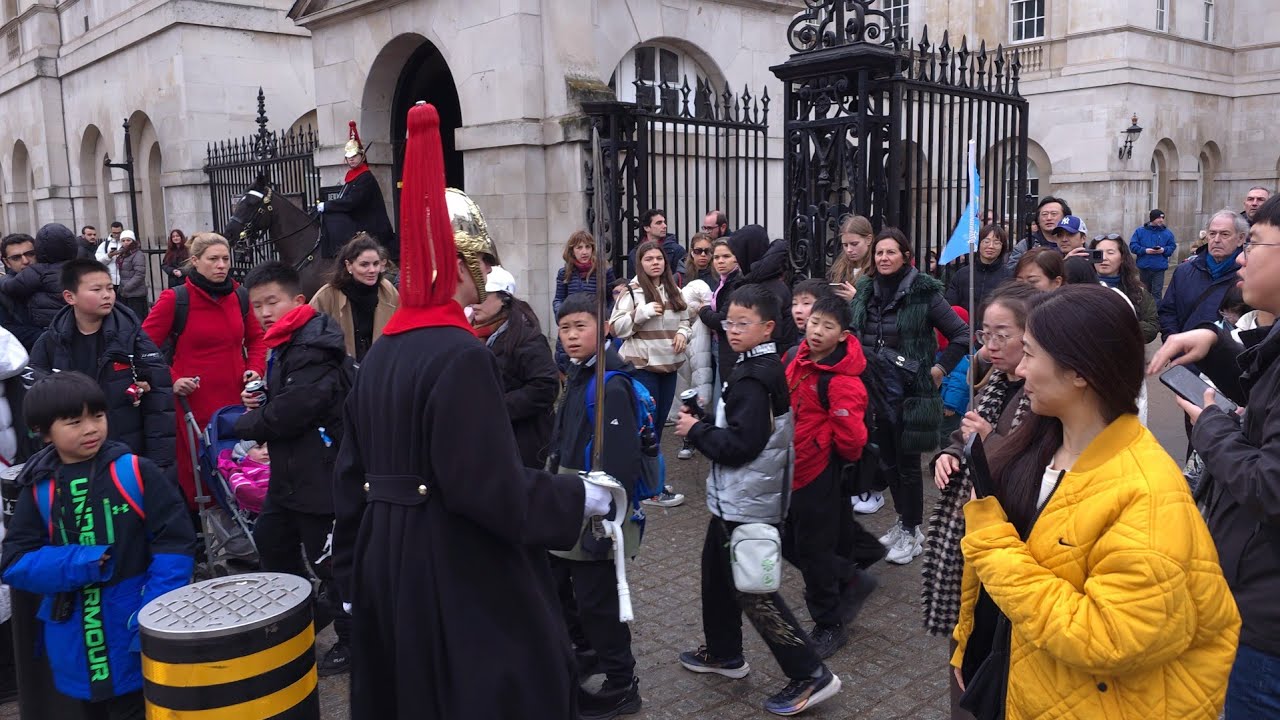Royal Guard's Reaction Surprises Kids at Horse Guards in London