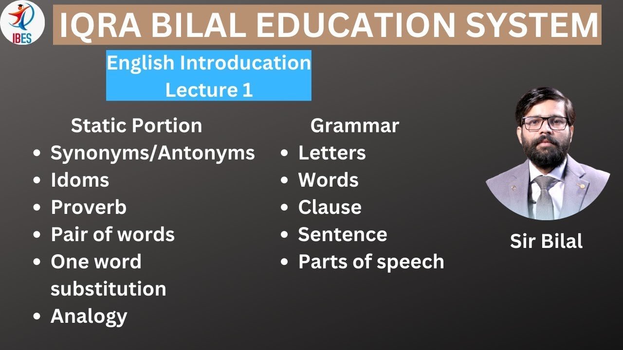 English lecture 1st | Static Part | Parts of Speech | IBES