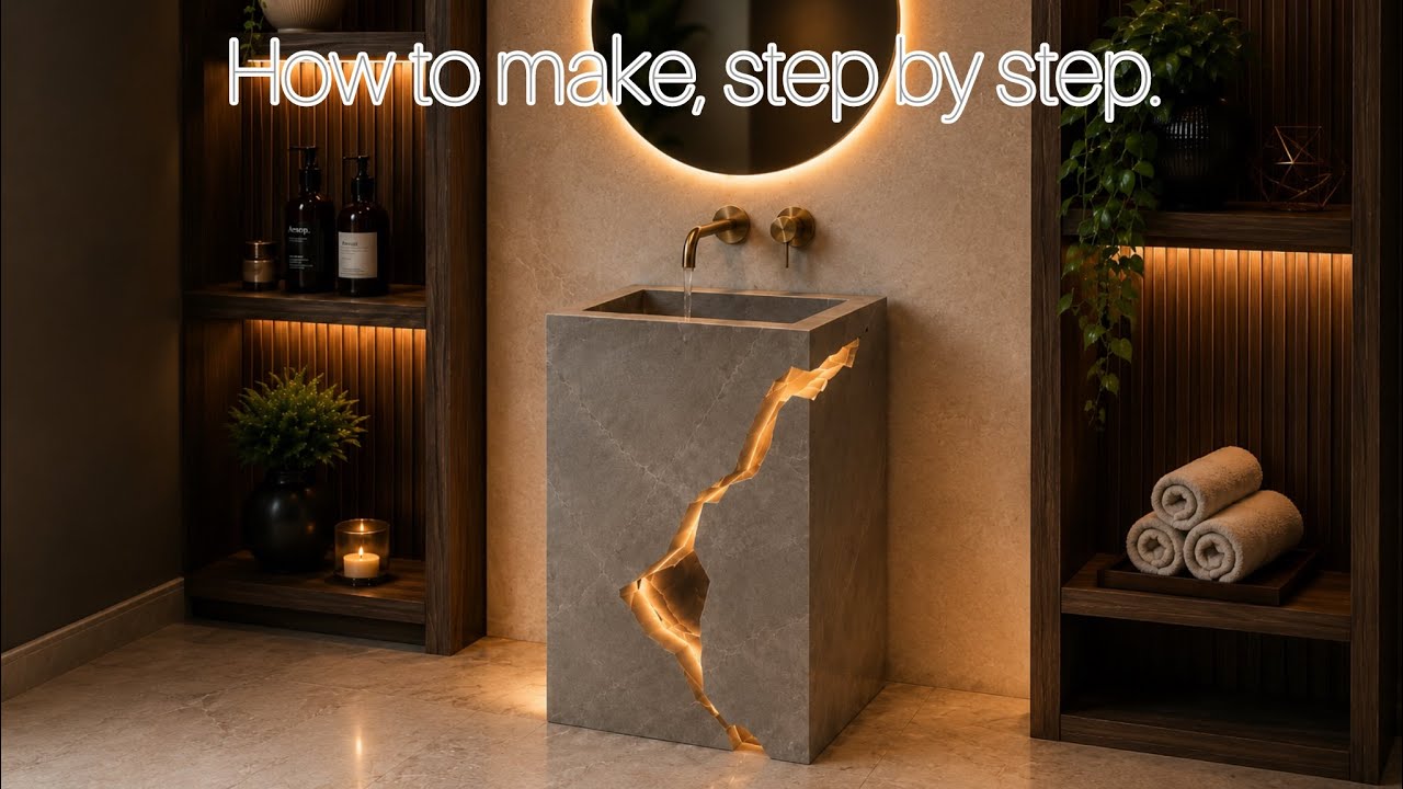 Luxurious bathroom basin from porcelain tiles with all sizes and steps how to make. 