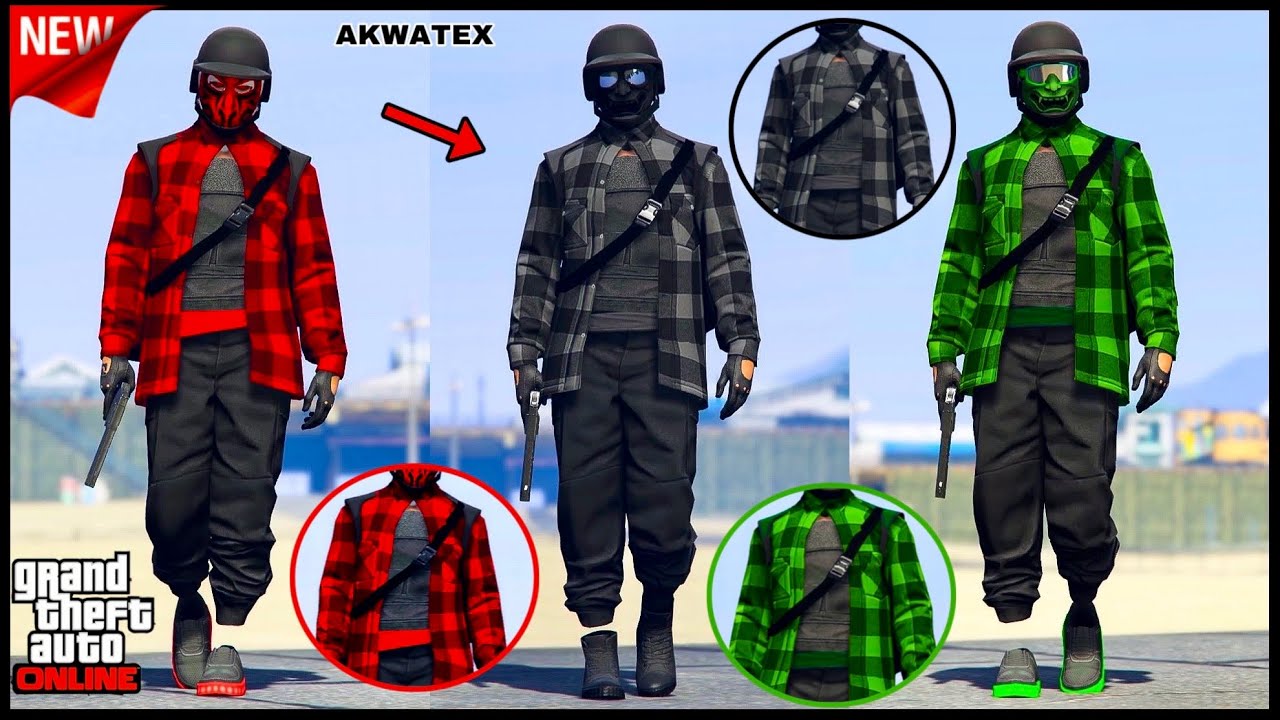 AVOIR 3 MAGNIFIQUE NOUVELLES TENUES MODDER SANS CODAGE ROUGE ,VERT ET NOIR SUR GTA 5 ONLINE EN 1.57!