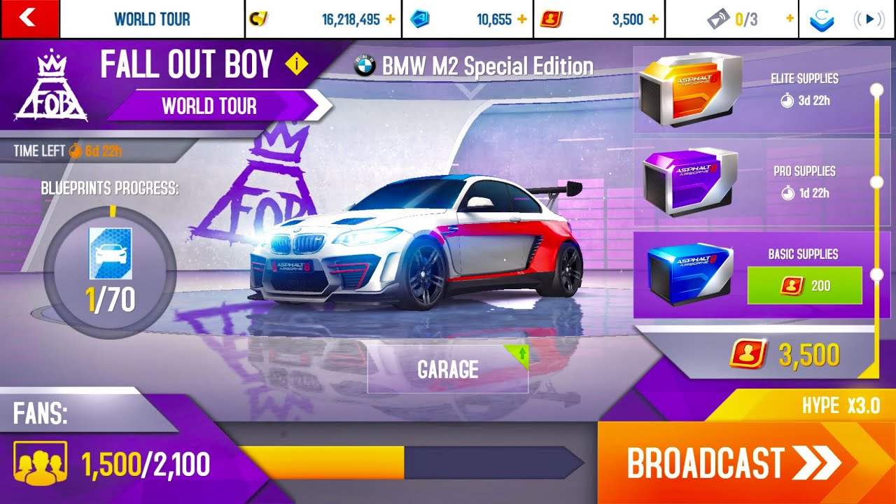 Asphalt 8, FALL OUT BOY Update, how to play the WOLRD TOUR