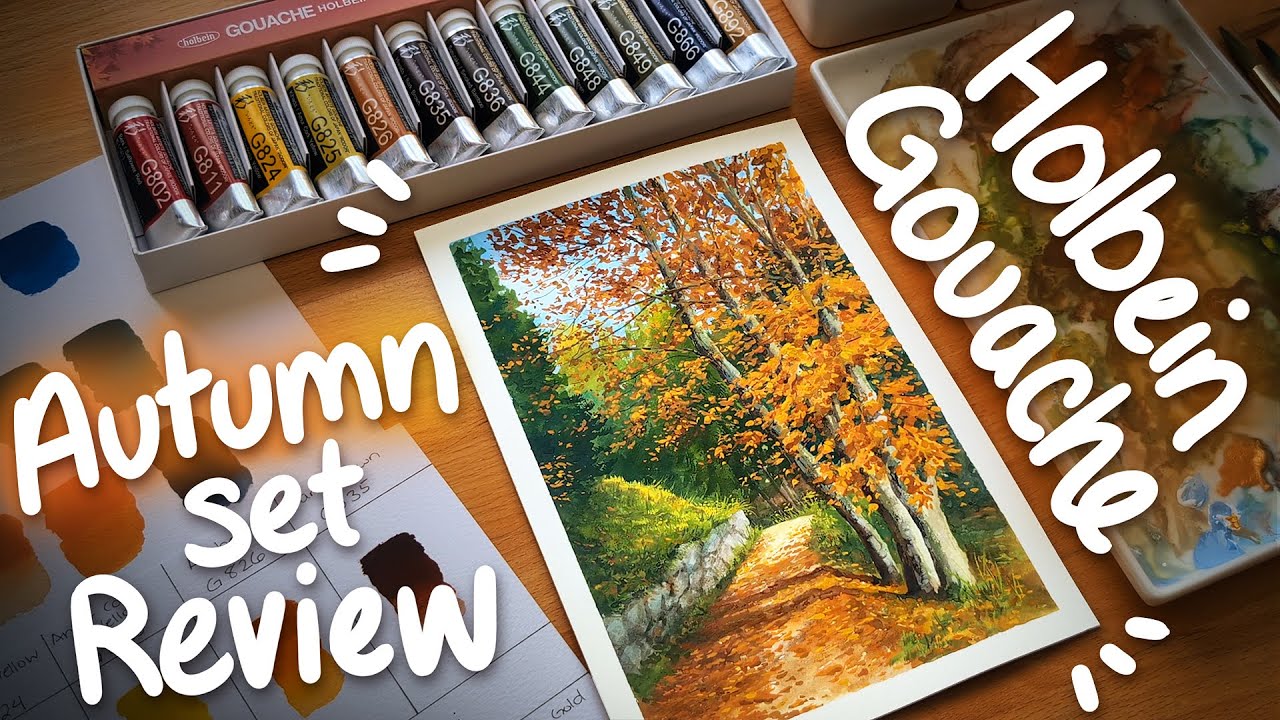 🍂 Trying the Holbein Gouache AUTUMN Paint Set! 🎨 Swatching, painting process & review! ✨
