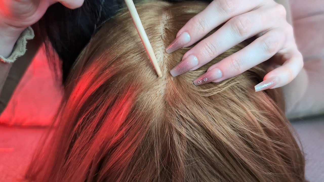 ASMR Relaxing Hair Parting with Wooden Stick & Knitting Needles (No Talking)