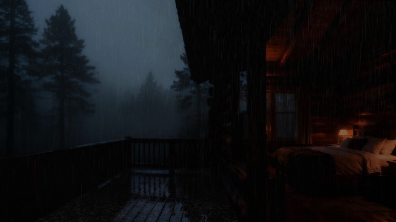 Cozy Cabin Rainy Night &ndash; Heavy Rain & Soft Thunder Sounds for Deep Sleep & Relaxation