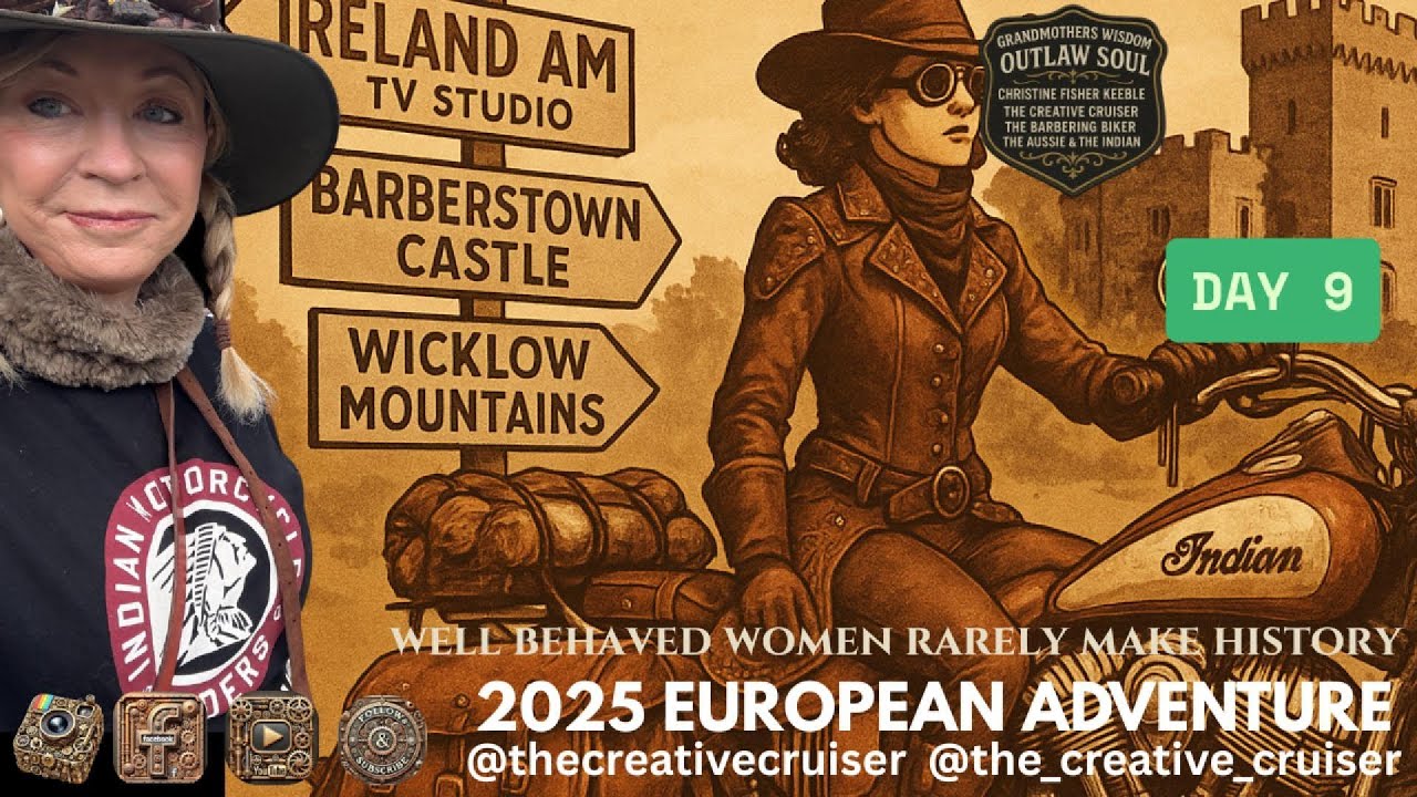 DAY 9 -  I RIDE MY INDIAN CHIEF TO  A TV STUDIO - BABERSTOWN CASTLE , WICKLOW MOUNTAINS, SALLYS GAP.