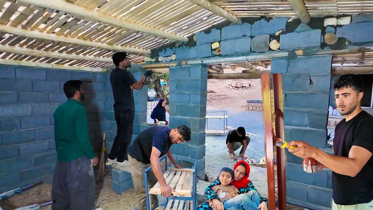 🛖Amir Helps Milad Paint New House Doors&Windows!Back to Farm to Build Winter Room with Hasan&Ghadir!