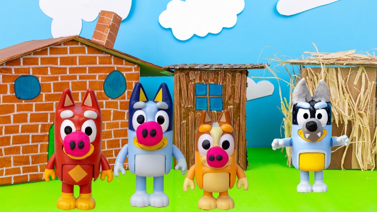 História dos Três PORQUINHOS em Português! Com Brinquedos Bluey
