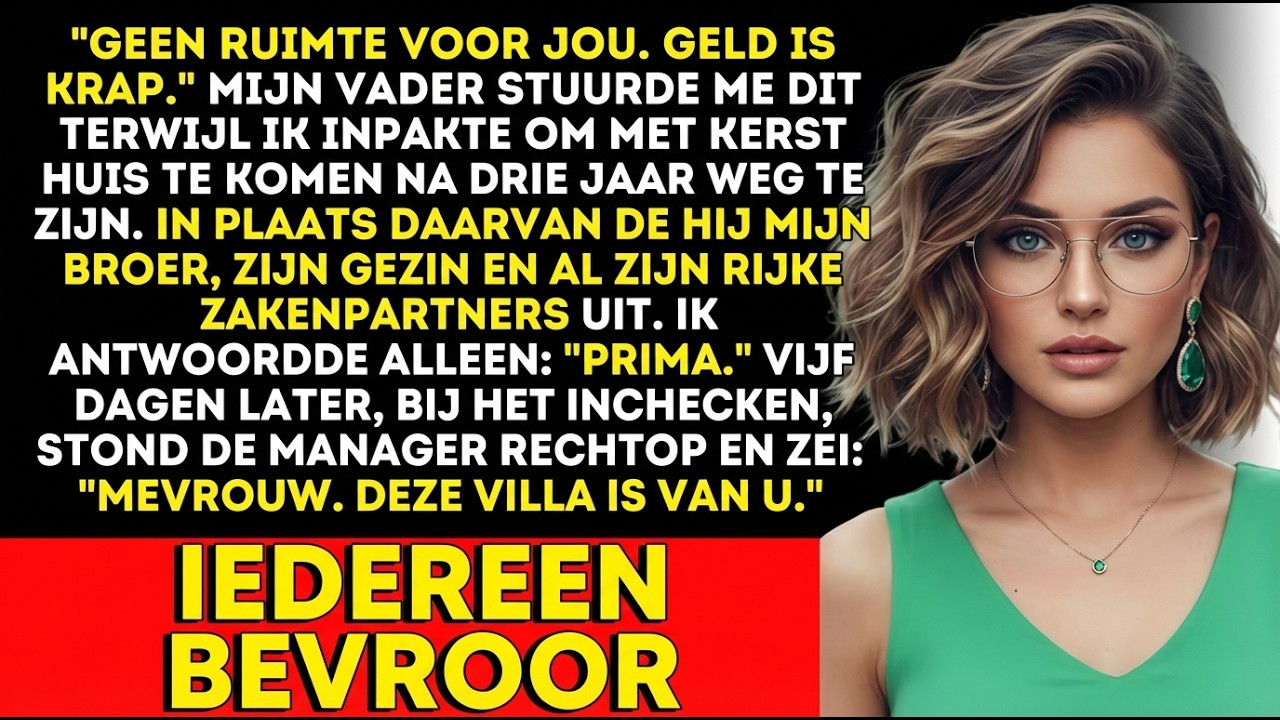Mijn vader sms’te “geen plek voor jou”—manager: “mevrouw, de villa is van u”.