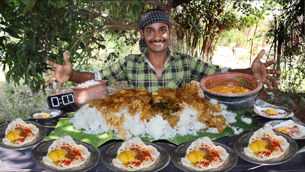 Unlimited White rice with Mutton Curry and-8-Egg half boil Eating challenge