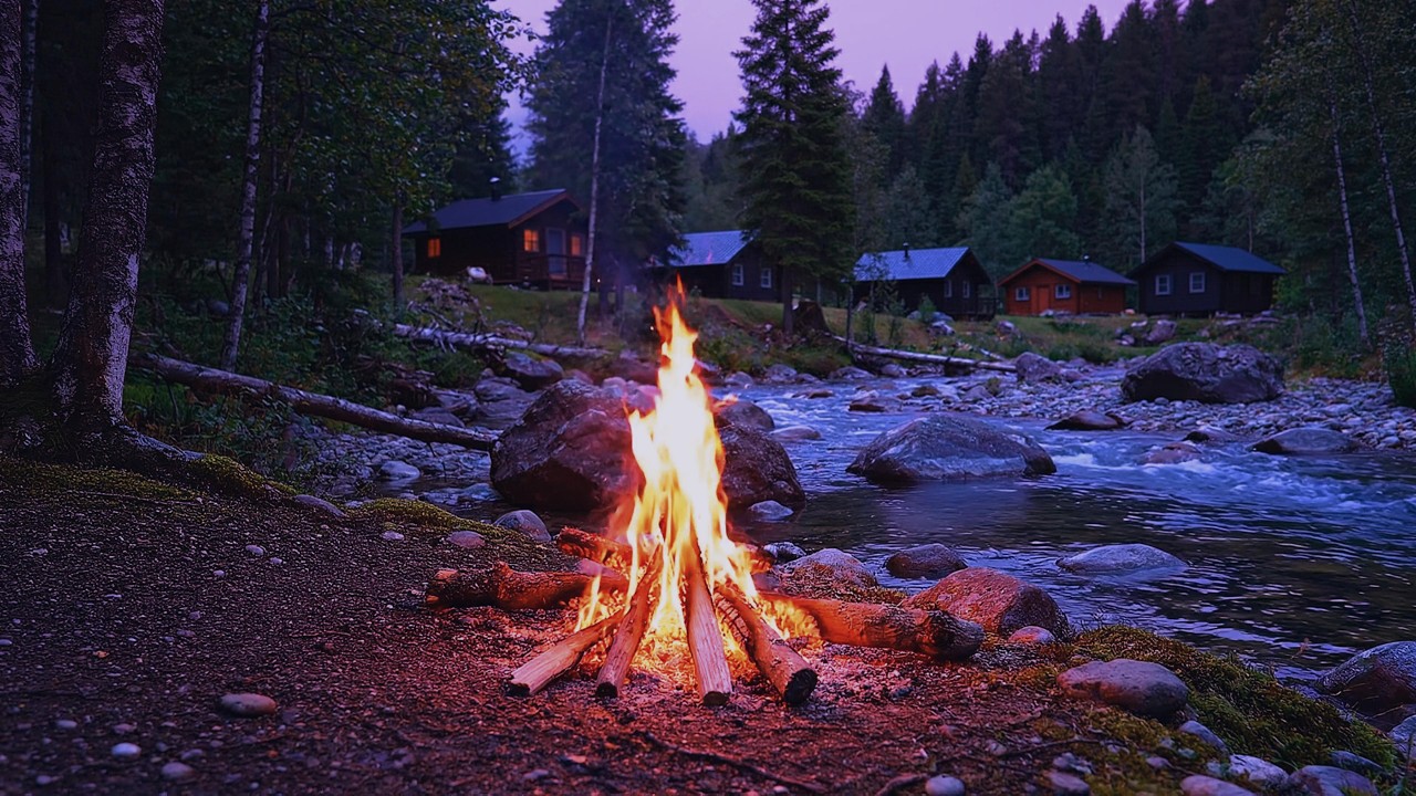 Night Campfire by the River 🔥 24/7 Deep Sleep Nature Sounds