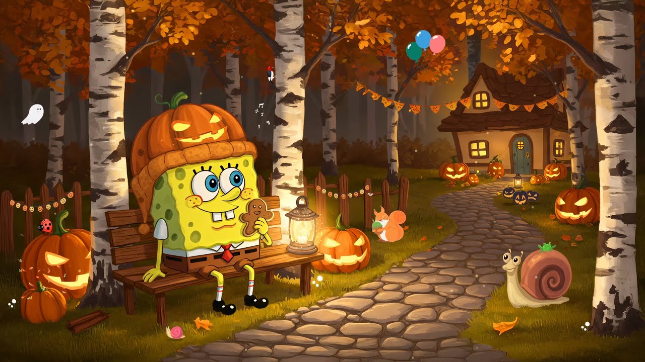 A Cozy Afternoon with SpongeBob | Peaceful Halloween Lofi & Autumn Cottage Vibes