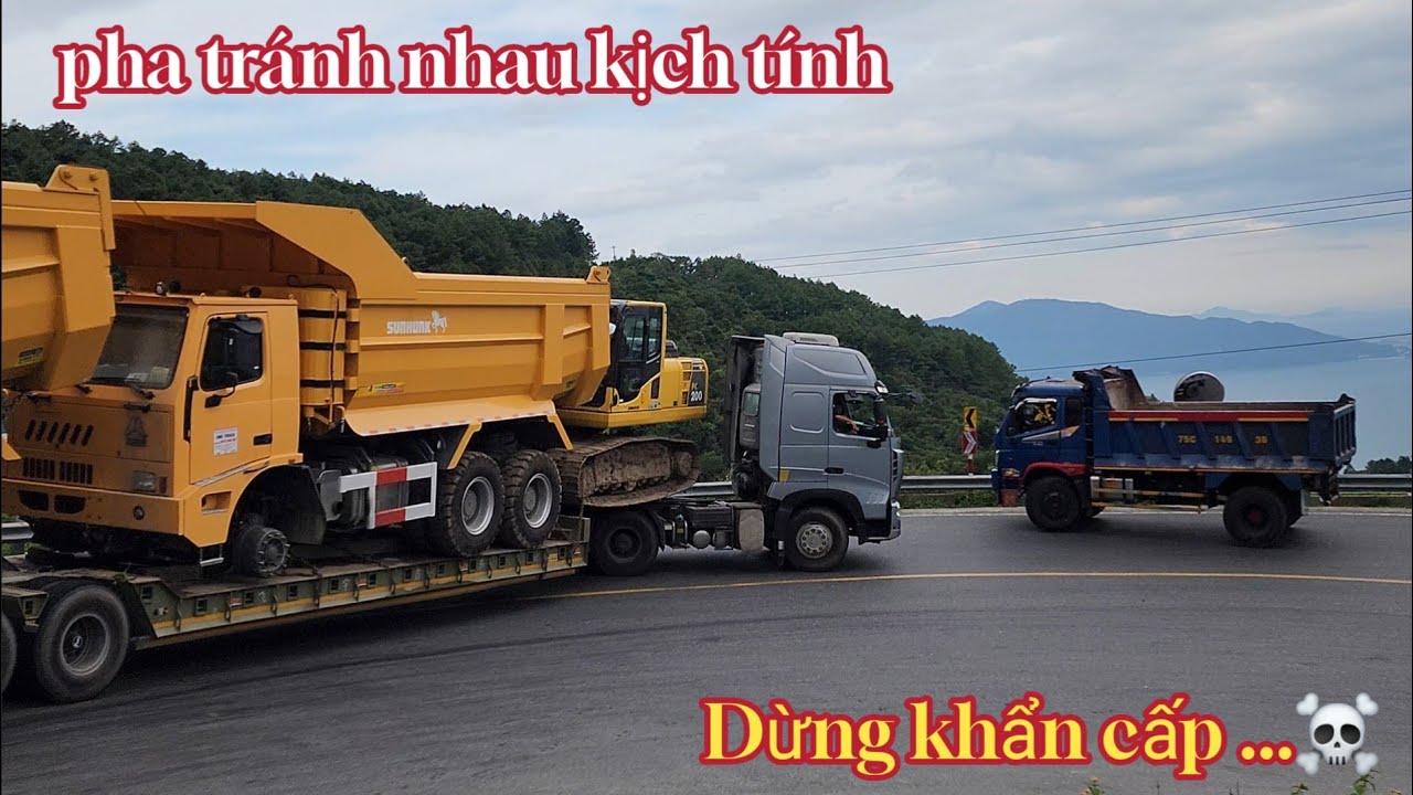 CẢNH TƯỢNG HIẾM THẤY | XE ĐẦU KÉO NỐI ĐUÔI NHAU VƯỢT KHÚC CUA GẤP TRÊN ĐÈO