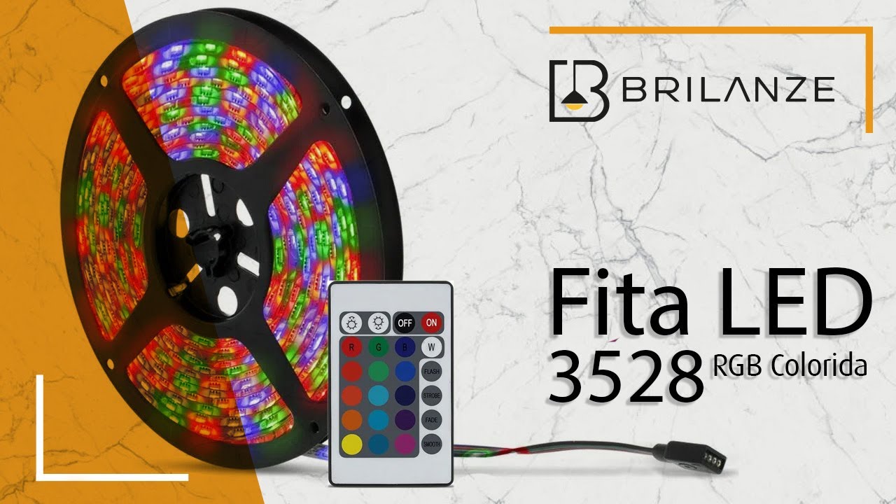 Fita LED RGB Colorida 3528 IP20 12V 5M 300 LEDS - Brilanze