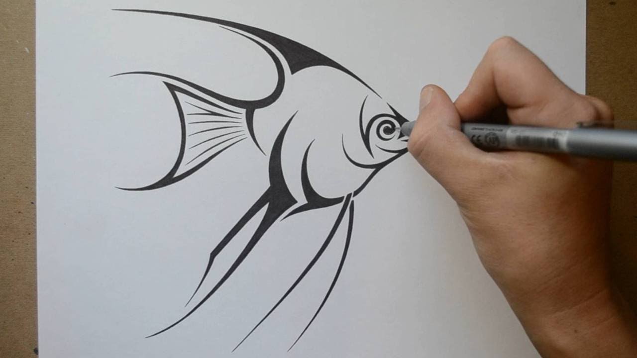 How to Draw an Angelfish - Tribal Tattoo Design Style