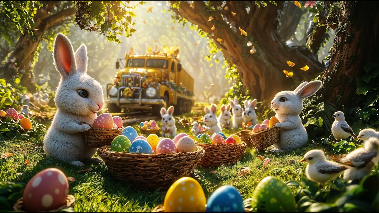 Happy Easter Jazz | Cute Bunny Village with Colorful Eggs | Relaxing Spring Jazz Music for Work,Rest