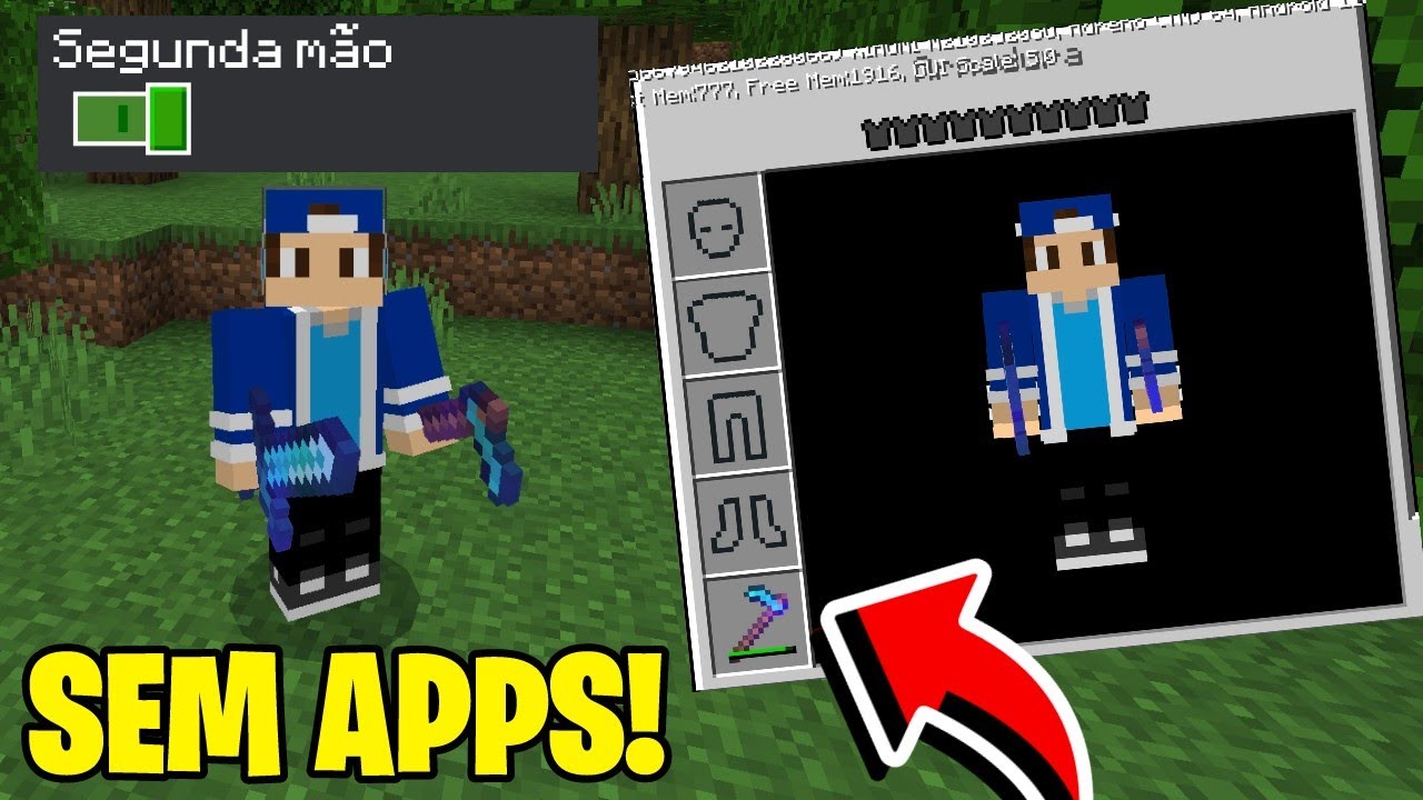 Como ATIVAR a SEGUNDA MÃO sem apps/addons no Minecraft PE!!