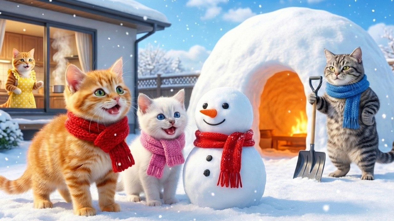 Leo & Noel Build Snowman ⛄😊 | Papa Cat Makes Amazing Snow House 🏠❄️ | Mama's Special Stew 🍲💕