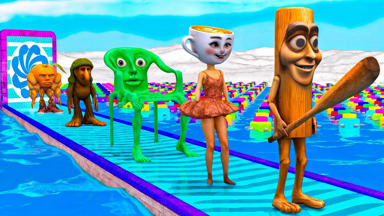 Long Slide Game With Cow Elephant Gorilla Hippopotamus Tiger - 3d Animal Game - Funny 3d Animals